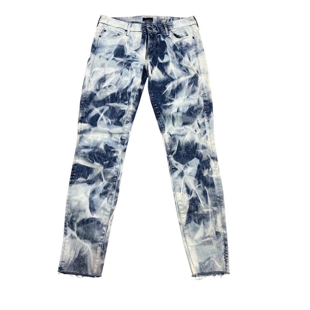 Mother The Hustler Distressed Tie-Dye Denim Jeans With Raw Ankle Fray Hem Sz 28